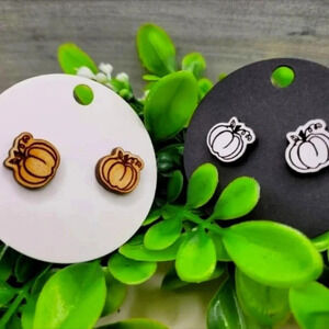 WOODEN pumpkin earrings